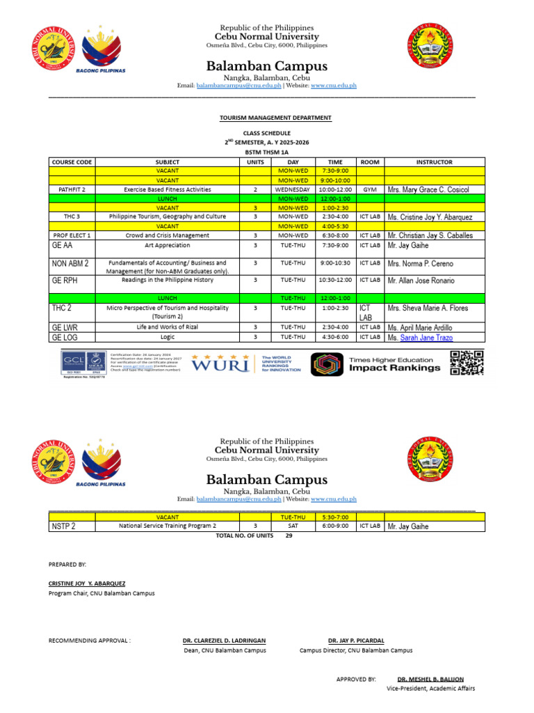A screenshot of the leaked CNU class schedule