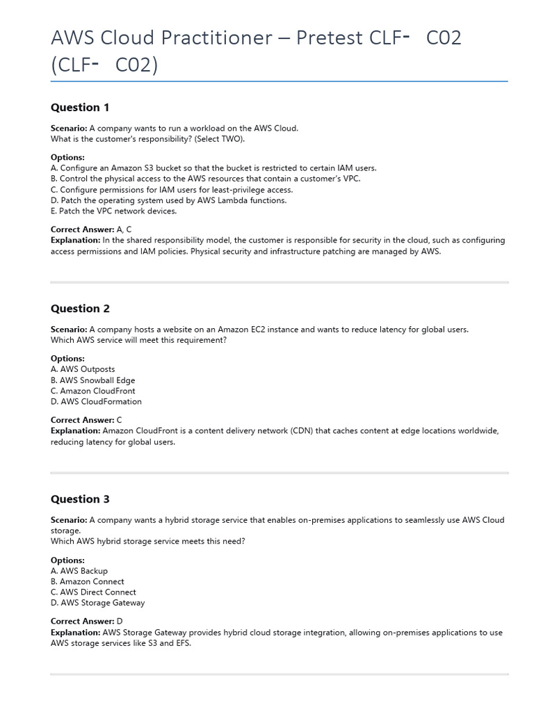 AWS Cloud Practitioner Pretest Guide | PDF | Amazon Web Services ...
