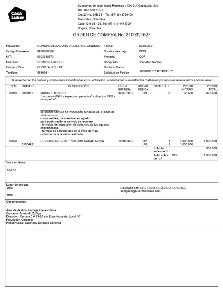 Ordenes de Compra Casa Luker | PDF | Daños y perjuicios | Información ...