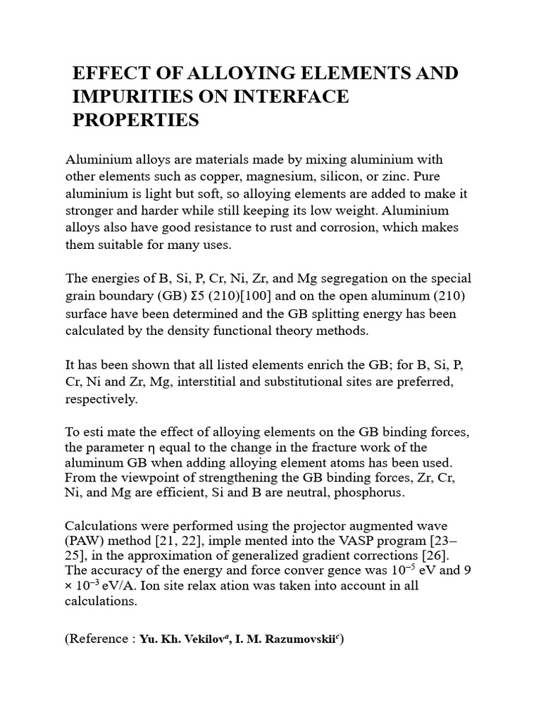 Effect of Alloying Elements and Impurities on Interface Properties | PDF