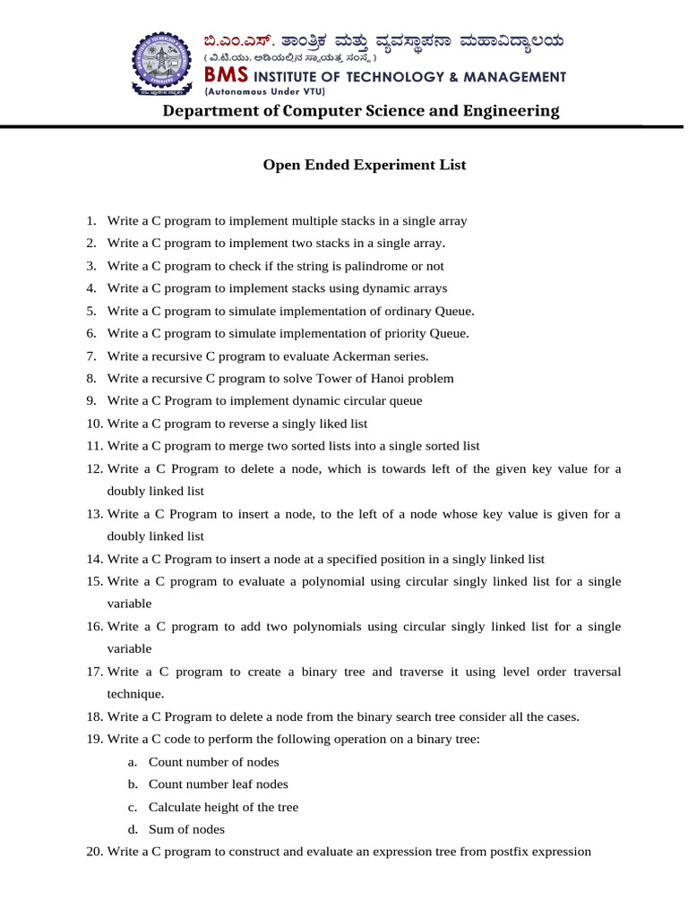 C Programming Open Ended Experiments | PDF