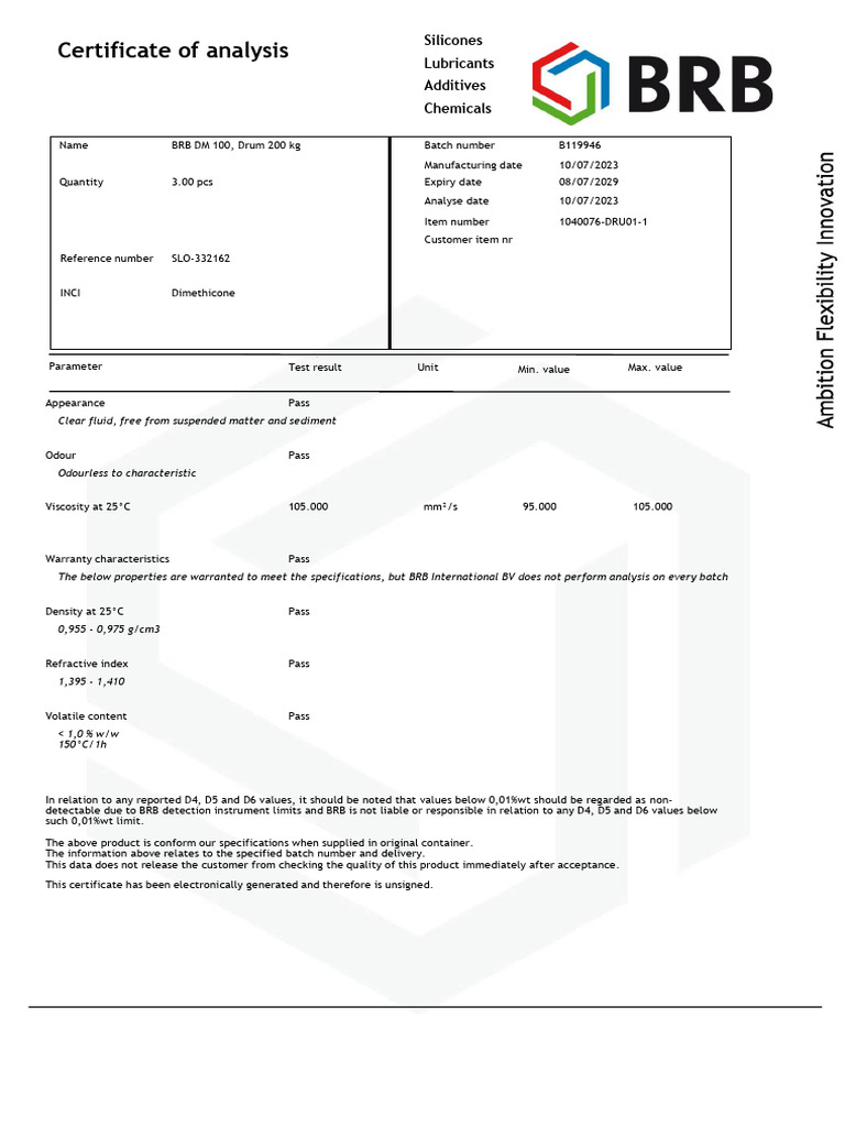 COA BRB DM 100 -B119946 | PDF