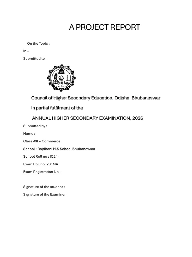 Project Report for Class XII Commerce | PDF