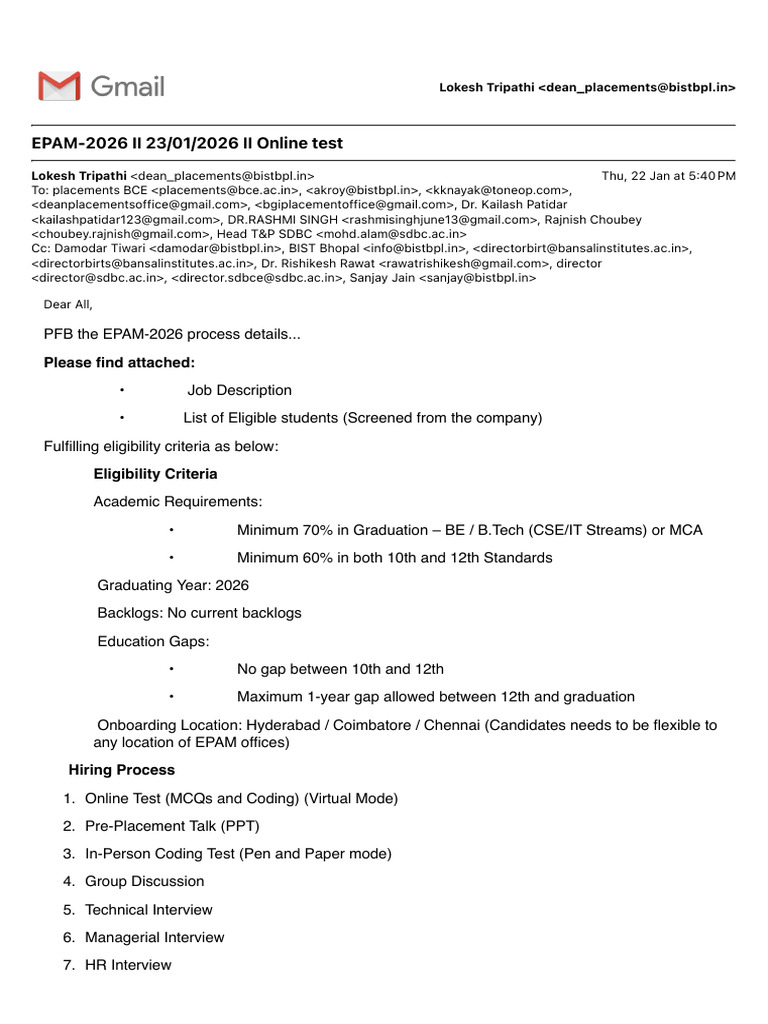 EPAM 2026 Online Test Details | PDF