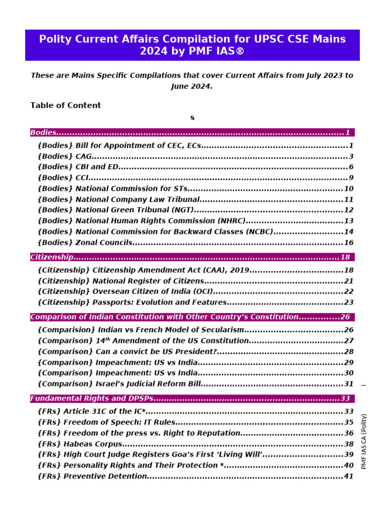 Polity Current Affairs for UPSC 2024 | PDF | Bail | Parliament Of The ...