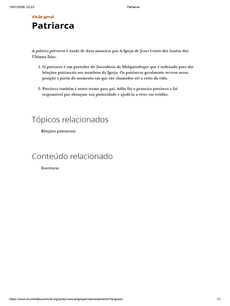 Entendendo o Papel do Patriarca na Igreja | PDF