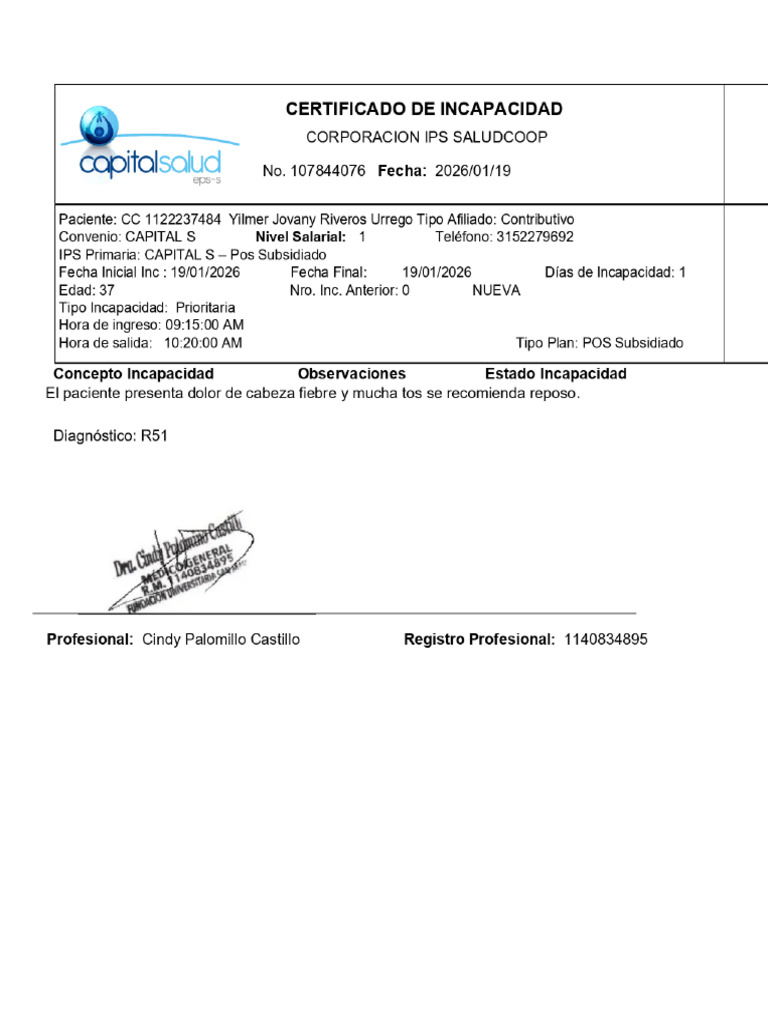 Certificado de Incapacidad Médica 2026 | PDF