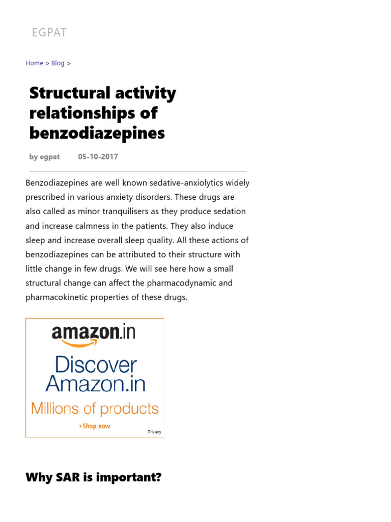 Benzodiazepine SAR Explained | PDF | Benzodiazepine | Drugs Acting On ...