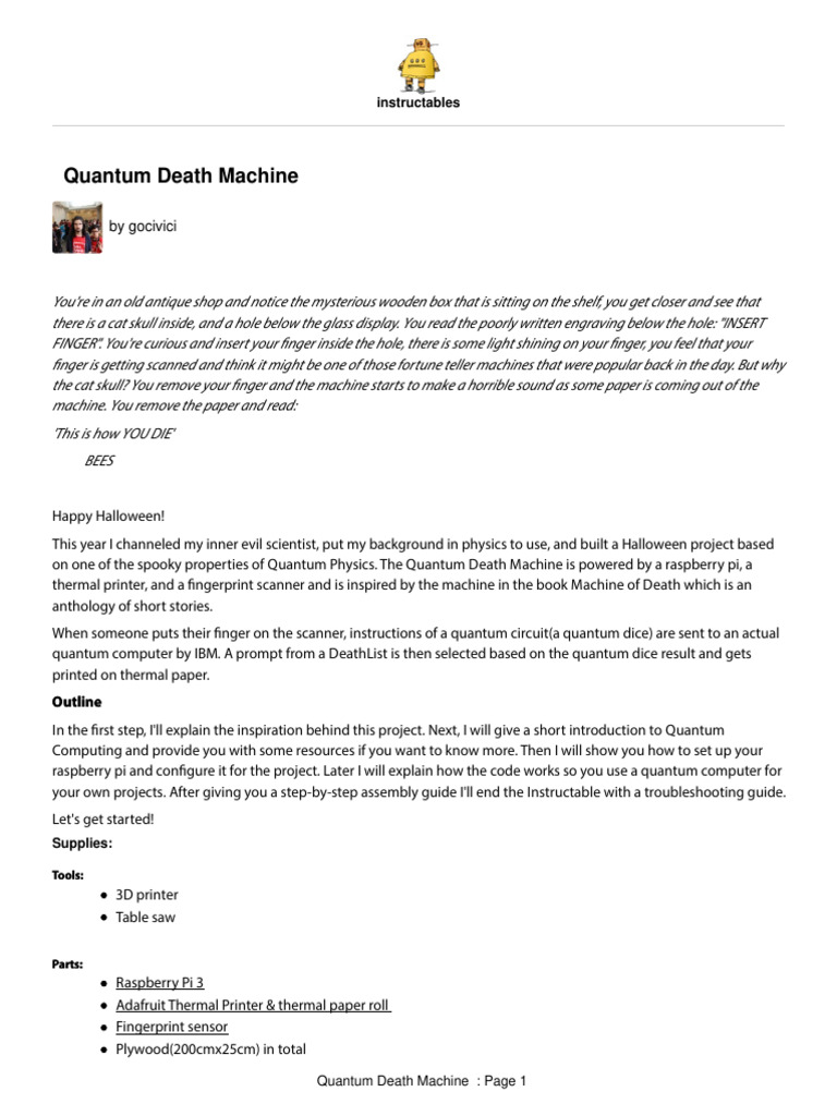 Quantum Death Machine Tutorial | PDF | Randomness | Printer (Computing)