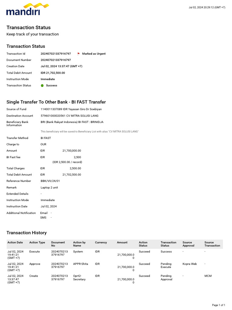 Successful BI FAST Transaction Details | PDF | Indonesian Rupiah ...