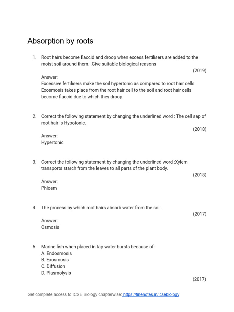 Root Absorption and Osmosis Explained | PDF | Osmosis | Branches Of Botany