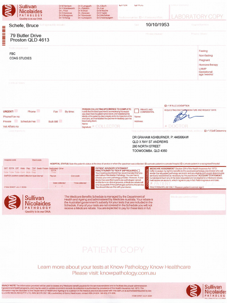 Bruce Schefe Pathology Form | PDF