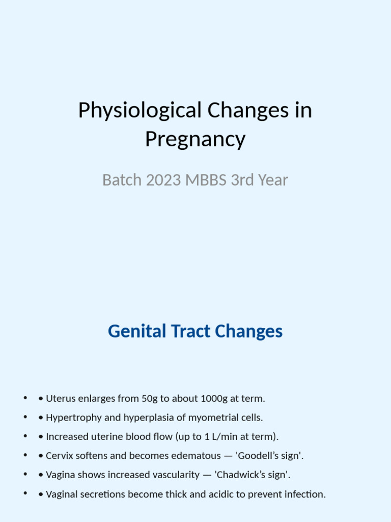 Physiological Changes in Pregnancy MBBS 2023 | PDF