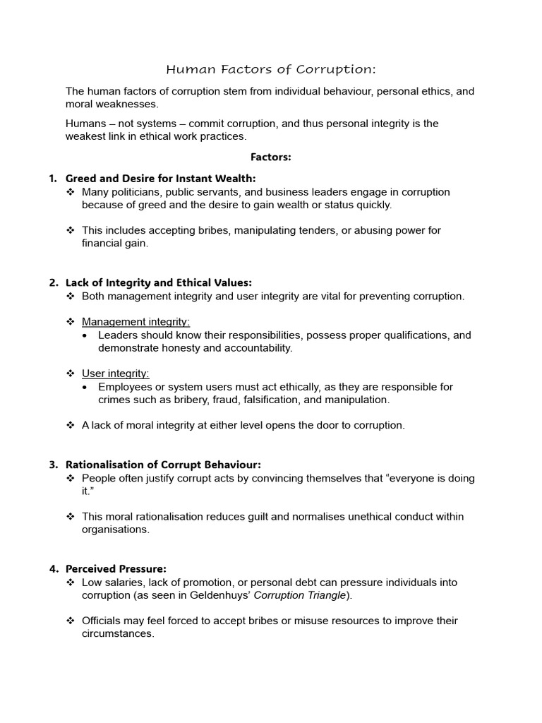 Human Factors Driving Corruption | PDF | Corruption | Bribery