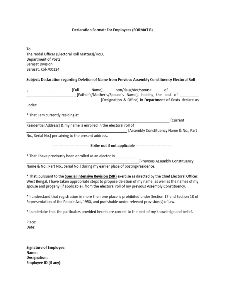 Employee Electoral Roll Deletion Declaration | PDF