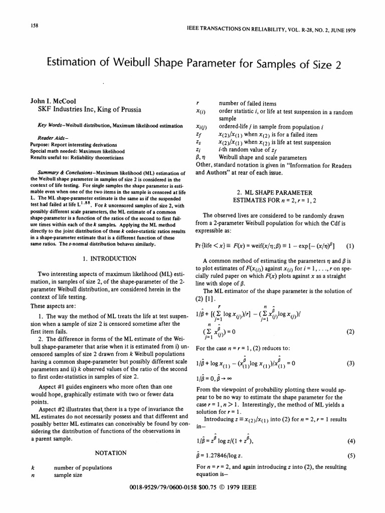 Estimation of Weibull Shape Parameter for Samples of Size 2 | PDF ...
