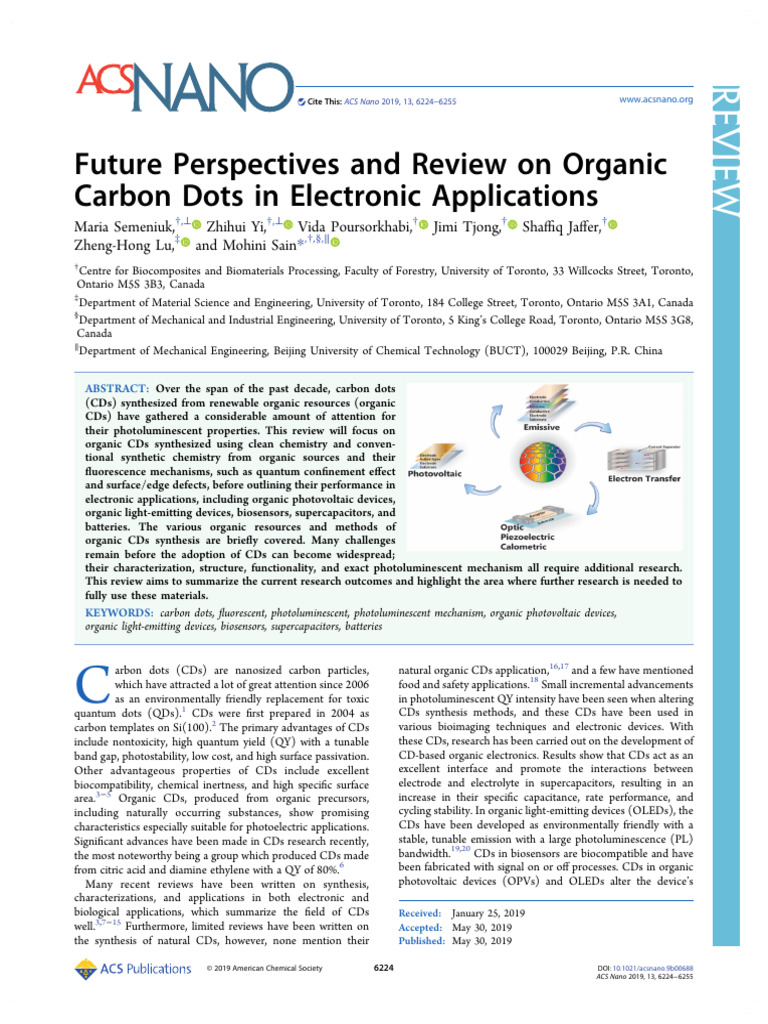 Future Perspectives and Review on Organic Carbon Dots in Electronic ...