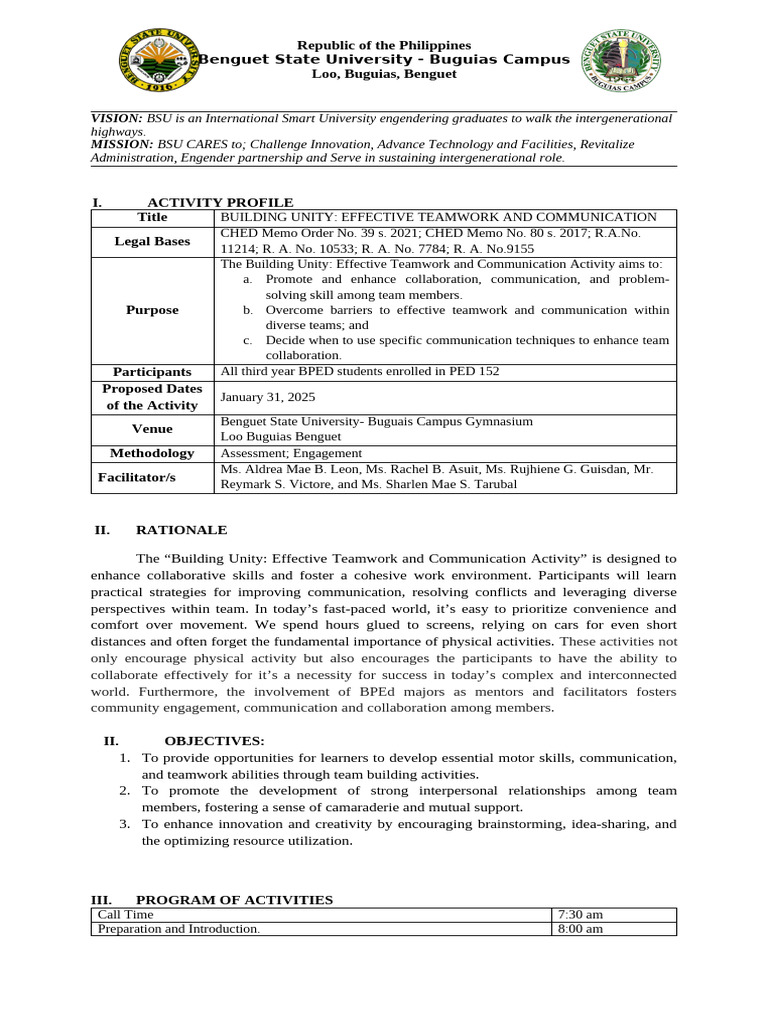 Building Unity Through Teamwork Activities | PDF | Human Communication ...