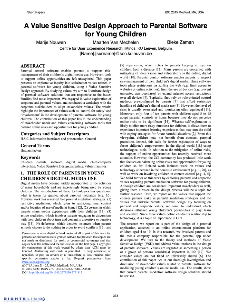 A Value Sensitive Design Approach To Parental Software For Young ...