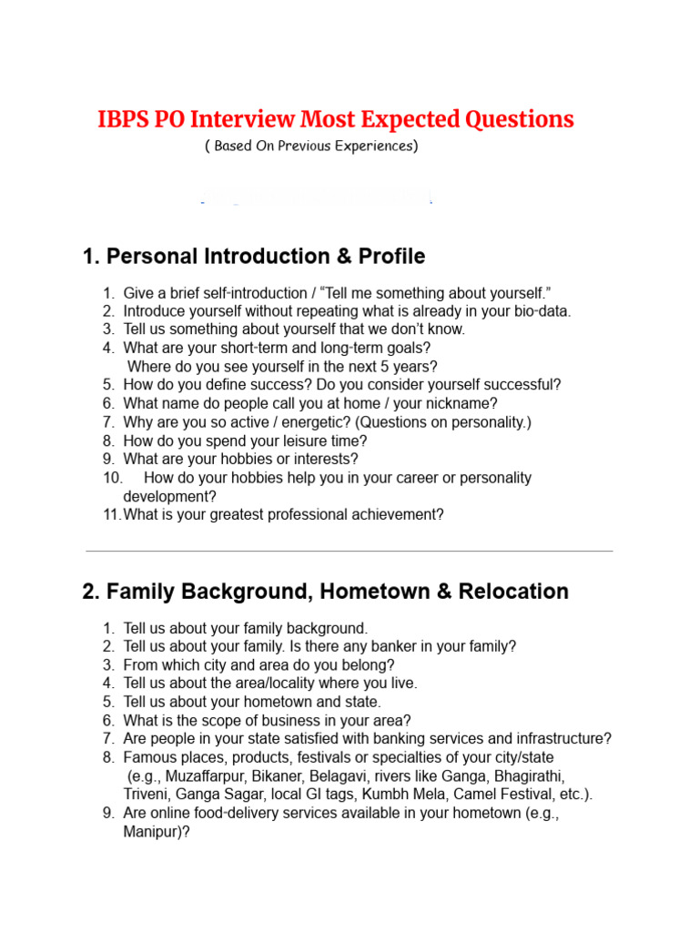 IBPS PO Interview Questions Guide | PDF | Reserve Bank Of India | Banks