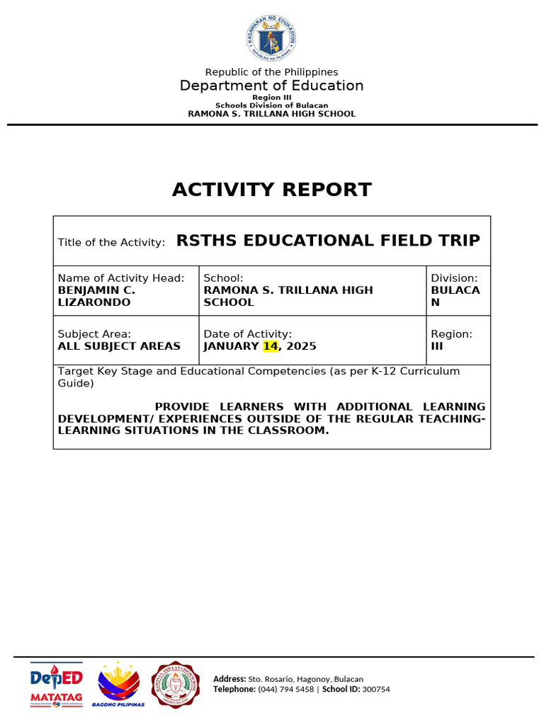 RSTHS Educational Field Trip Report | PDF