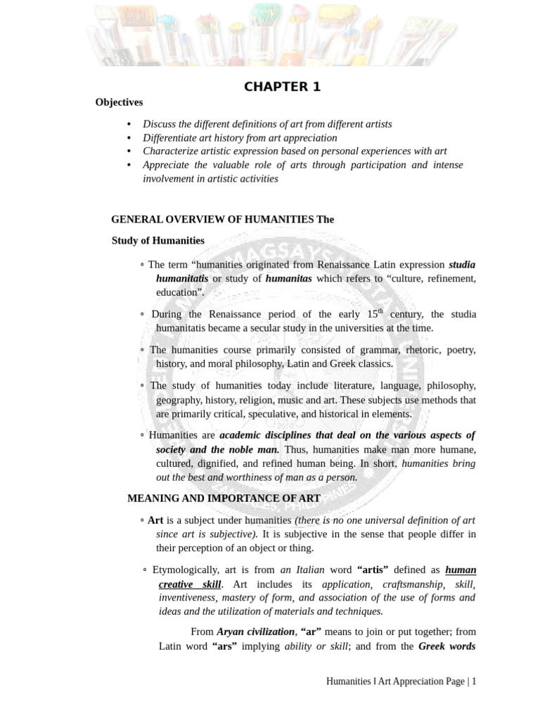 Art Appreciation and Its Importance | PDF | Humanities | Experience
