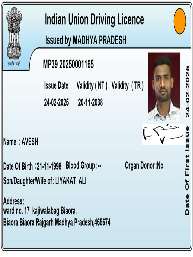 Indian Union Driving Licence Details | PDF