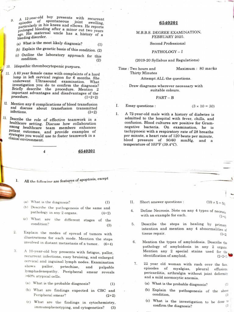 Pathology Exam Questions and Cases | PDF | Anemia | Pathology