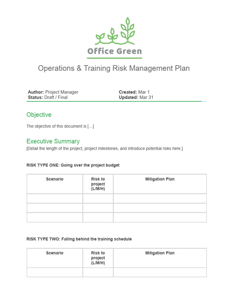Operations Training Risk Management Plan | PDF | Risk | Securities