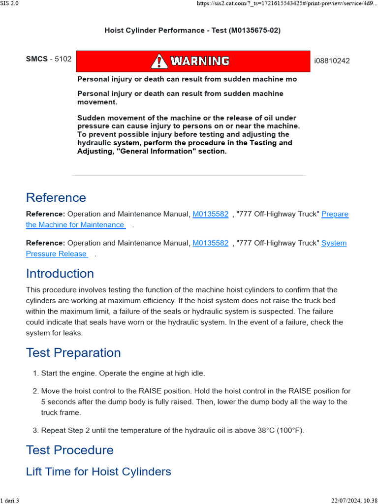 Hoist Cylinder Performance | PDF | Truck | Mechanical Engineering
