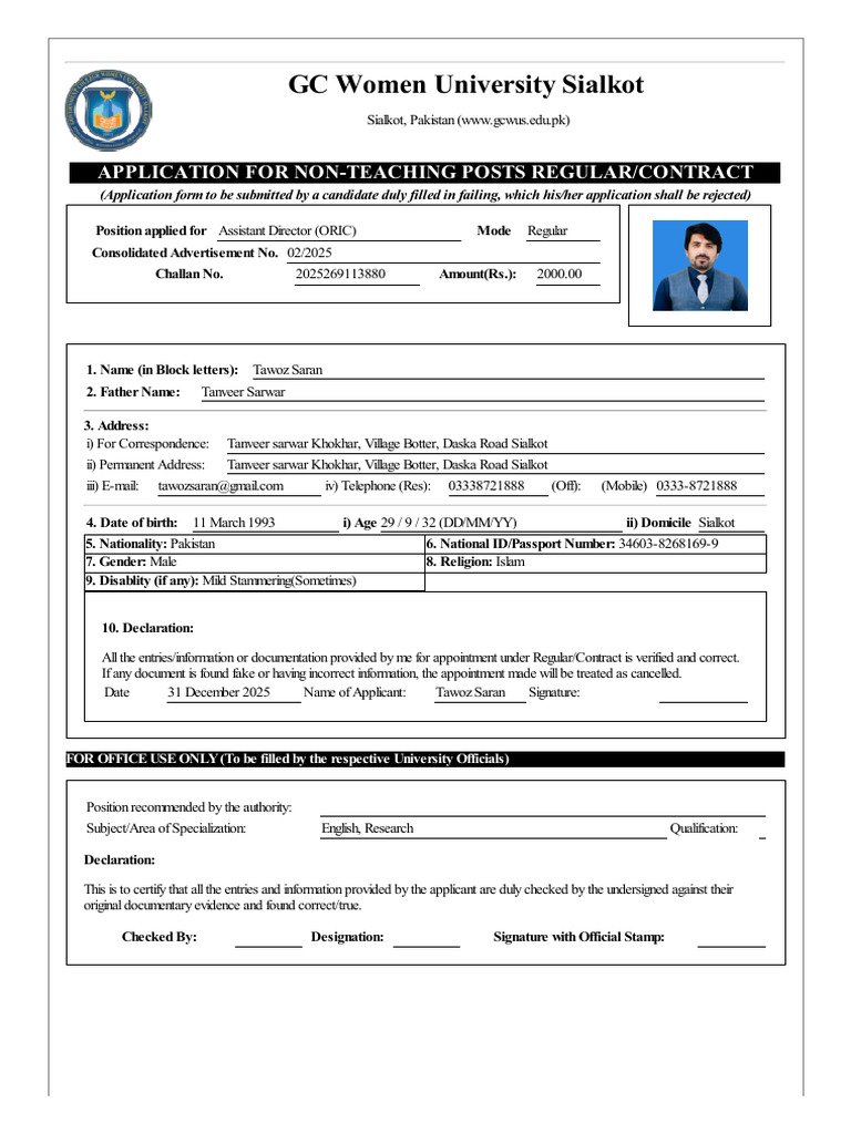 Application for Assistant Director ORIC | PDF | Academic Degree ...