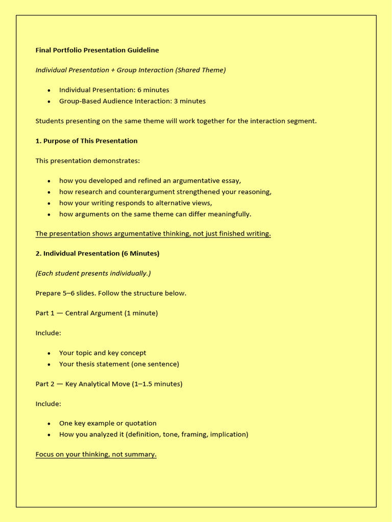 Final Portfolio Presentation Guide | PDF | Essays | Communication