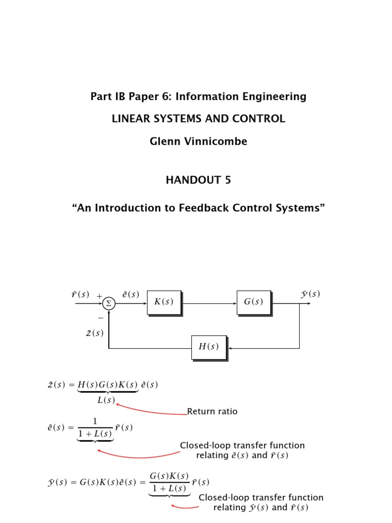 An Introduction To Feedback Control Systems PDF Control Theory