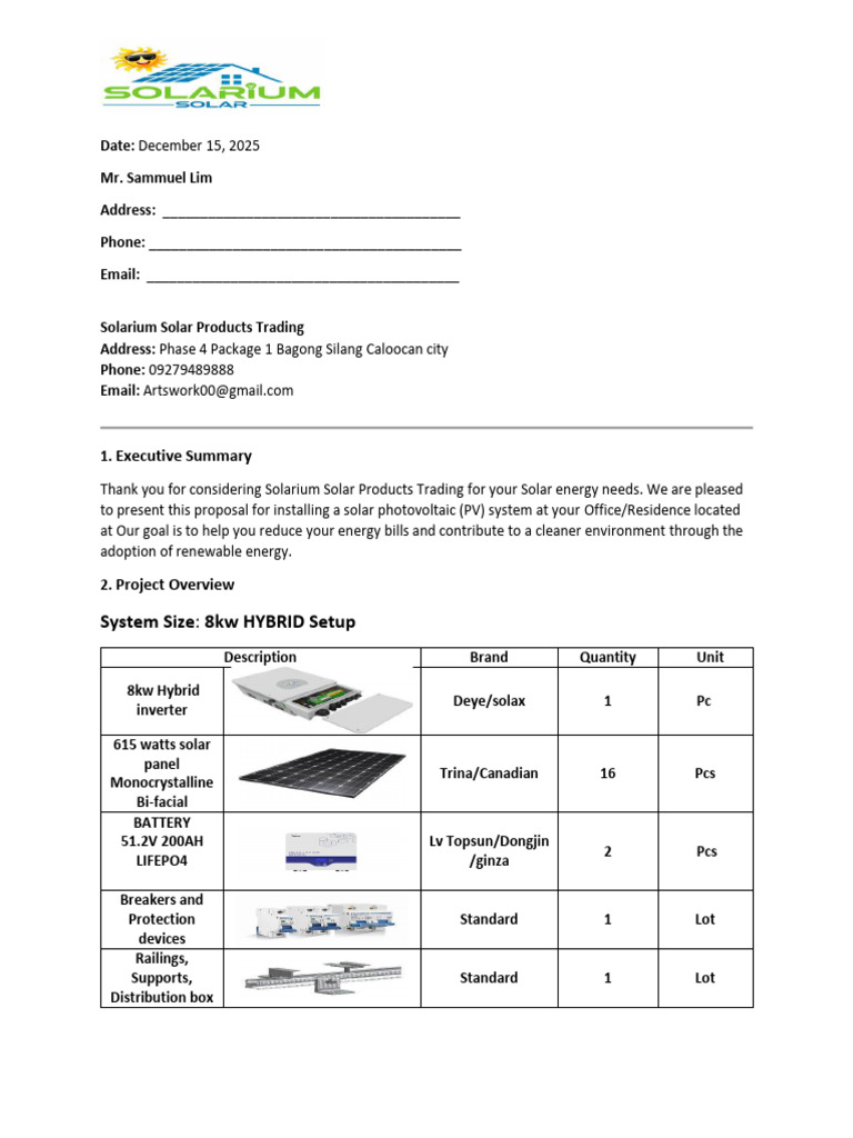 Solar PV System Proposal Overview | PDF | Solar Power | Solar Panel