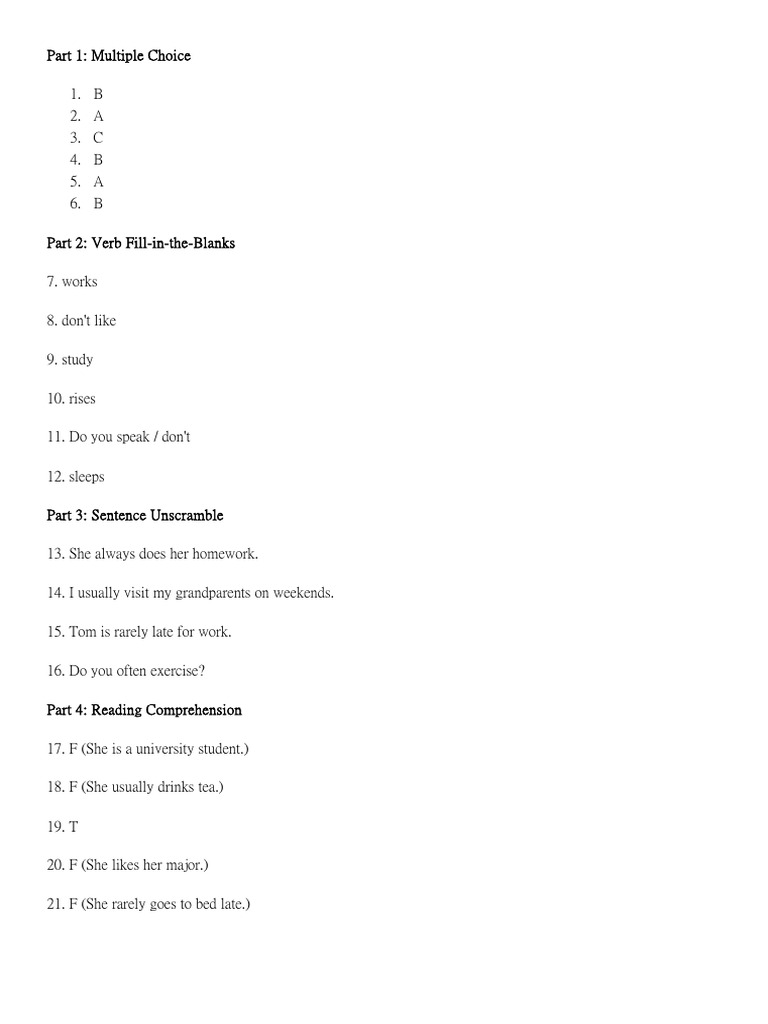 English Language Practice Test Answers | PDF