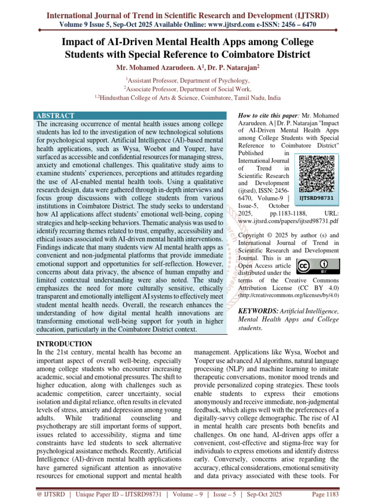 AI Mental Health Apps Impact on Students | PDF | Mental Health ...