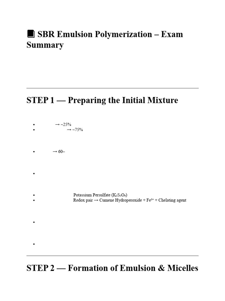 SBR Rubber Emulsion Polymerization Guide | PDF