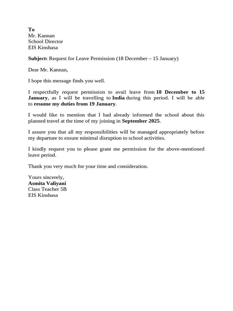 Leave Request for December-January | PDF