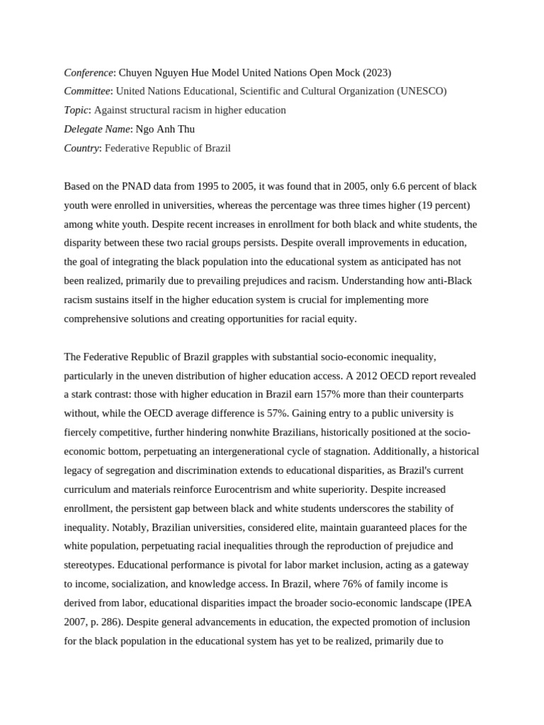 Position Paper_Ngo Anh Thu_UNESCO_Brazil | PDF | Economic Inequality ...