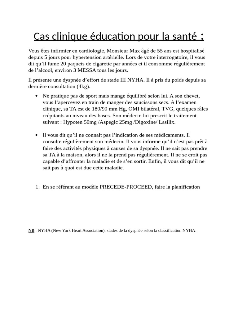 Éducation à la santé en cardiologie : Cas Max | PDF