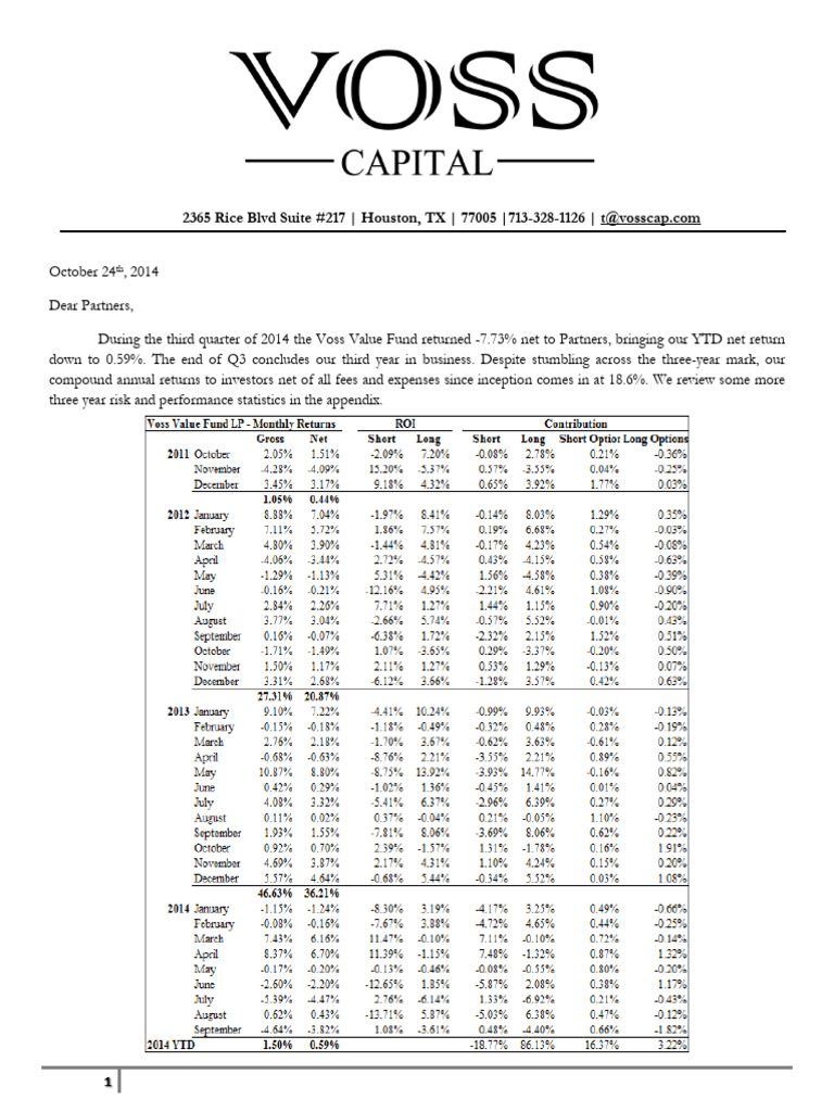 Voss_3q14 | PDF | Valuation (Finance) | Dividend