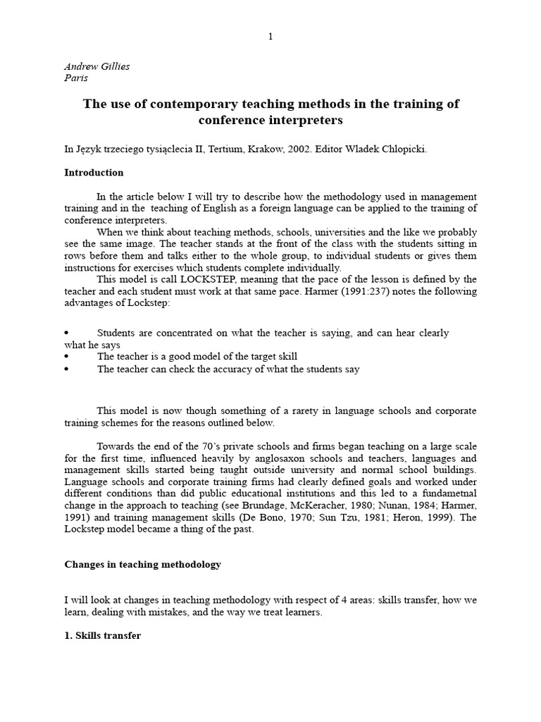 Modern Methods for Conference Interpreter Training | PDF | Learning ...