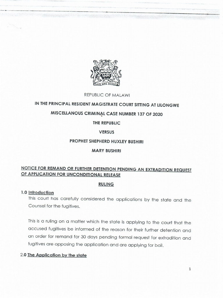 Bushiri Rulling - Against Extradition Arrest | PDF