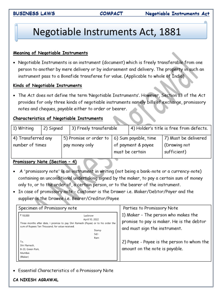 Negotialble - Compact Notes | PDF | Negotiable Instrument | Cheque
