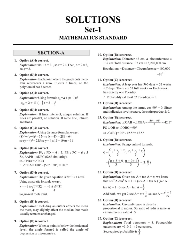 10th Math Answer Key ( SET-1) (1) | PDF