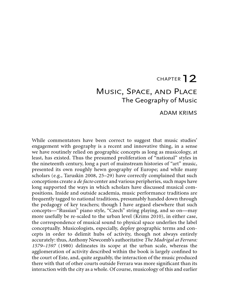 Geography's Role in Music Studies | PDF | City | Geography