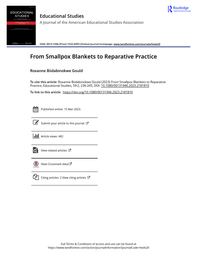 From Smallpox Blankets to Reparative Practice | PDF