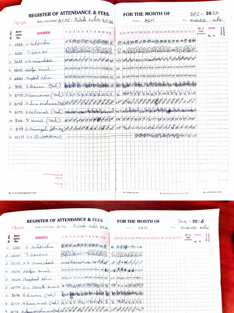 Attendance and Fees Register Template | PDF