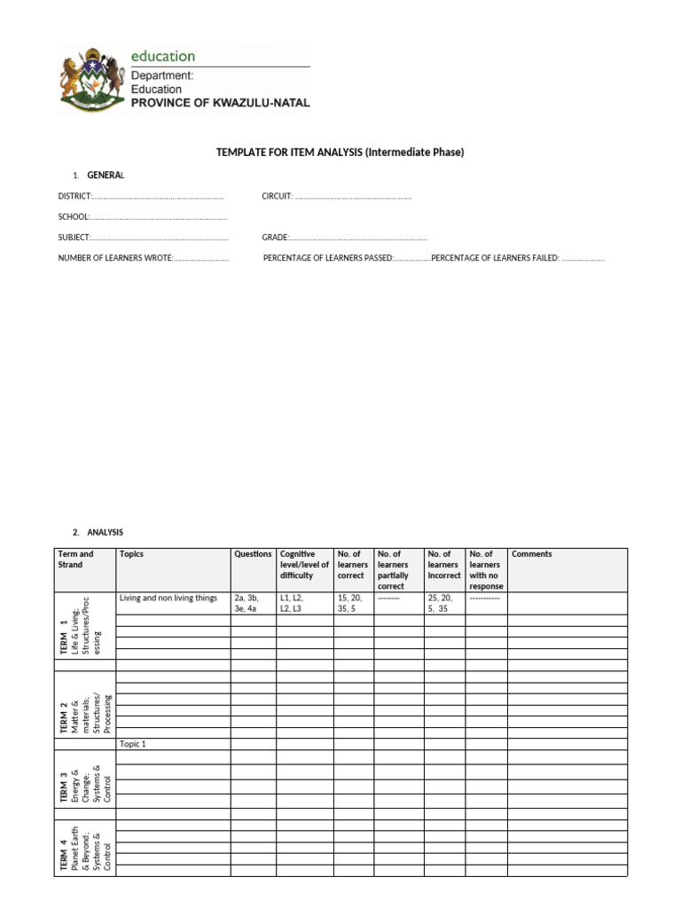 Intermediate Phase Item Analysis Template | PDF