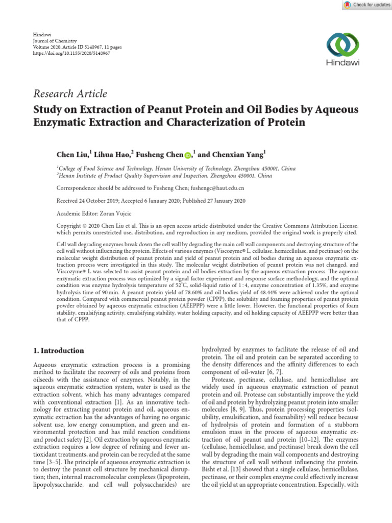 Journal of Chemistry - 2020 - Liu - Study on Extraction of Peanut ...